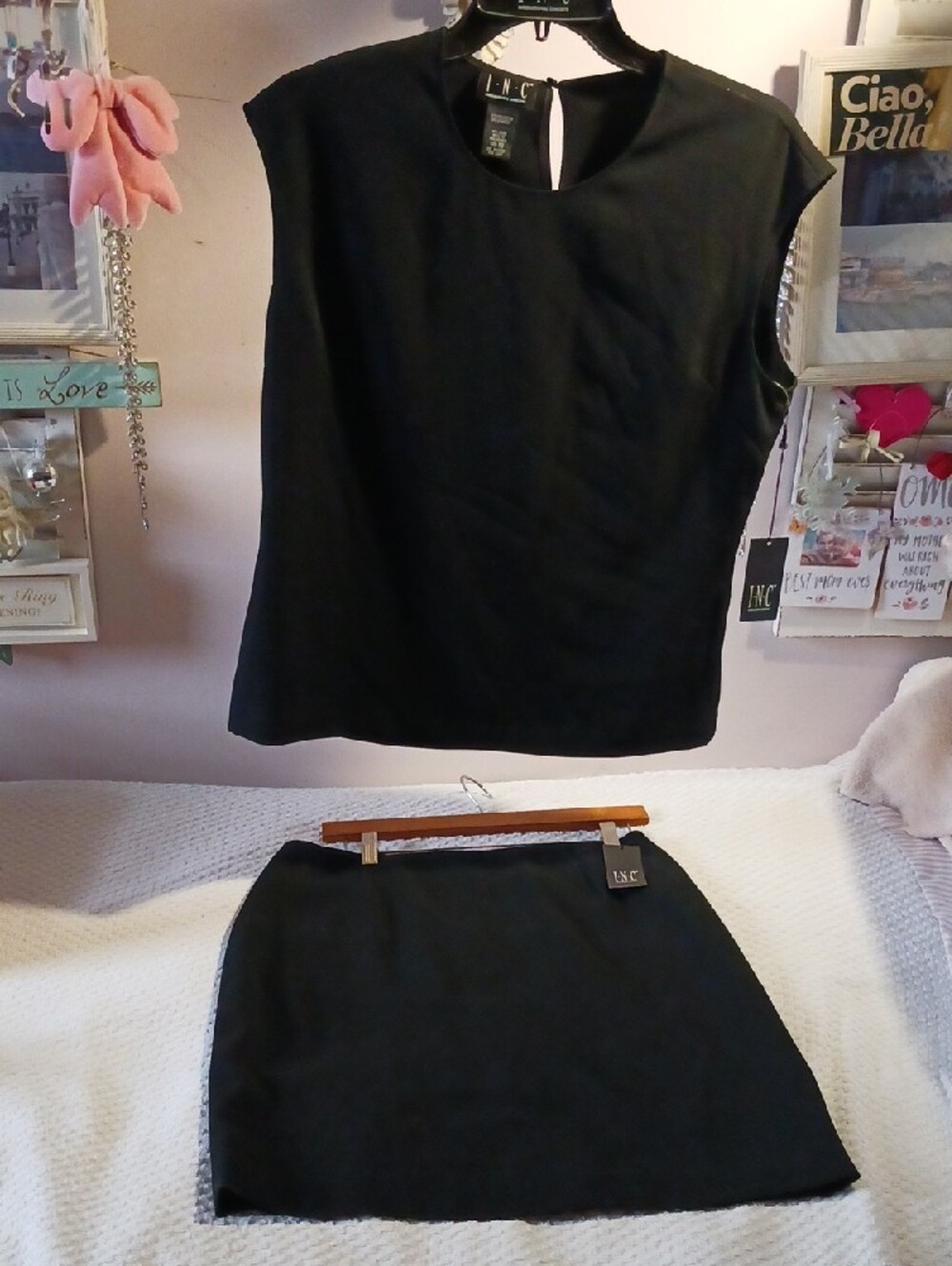 INC International Concepts Black Sleeveless Shell Top & Skirt 10 Gorgeous!